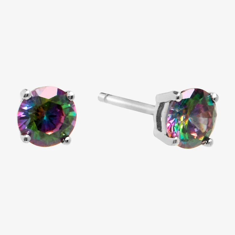 Silver Treasures Multi Color Cubic Zirconia Sterling Silver 4.8mm Round Stud Earrings