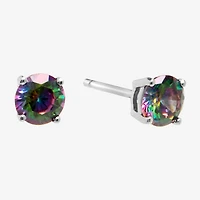 Silver Treasures Multi Color Cubic Zirconia Sterling Silver 4.8mm Round Stud Earrings