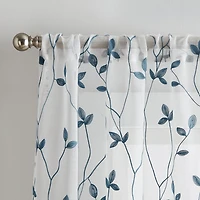 CHF Botanical Embroidery Rod Pocket Embroidered Sheer Set of 2 Curtain Panel
