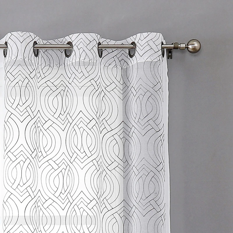 Regal Home Willa Grommet Top Embroidered Sheer Set of 2 Curtain Panel