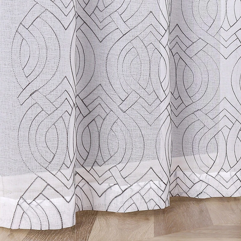 Regal Home Willa Grommet Top Embroidered Sheer Set of 2 Curtain Panel