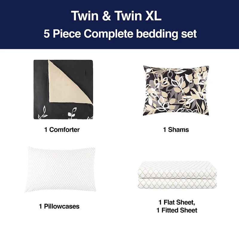 Home Expressions Casey Leaves Complete Bedding Set with Sheets