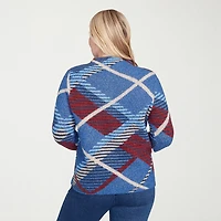Alfred Dunner Sunset Canyon Womens Mock Neck Long Sleeve Plaid Pullover Sweater
