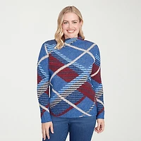Alfred Dunner Sunset Canyon Womens Mock Neck Long Sleeve Plaid Pullover Sweater