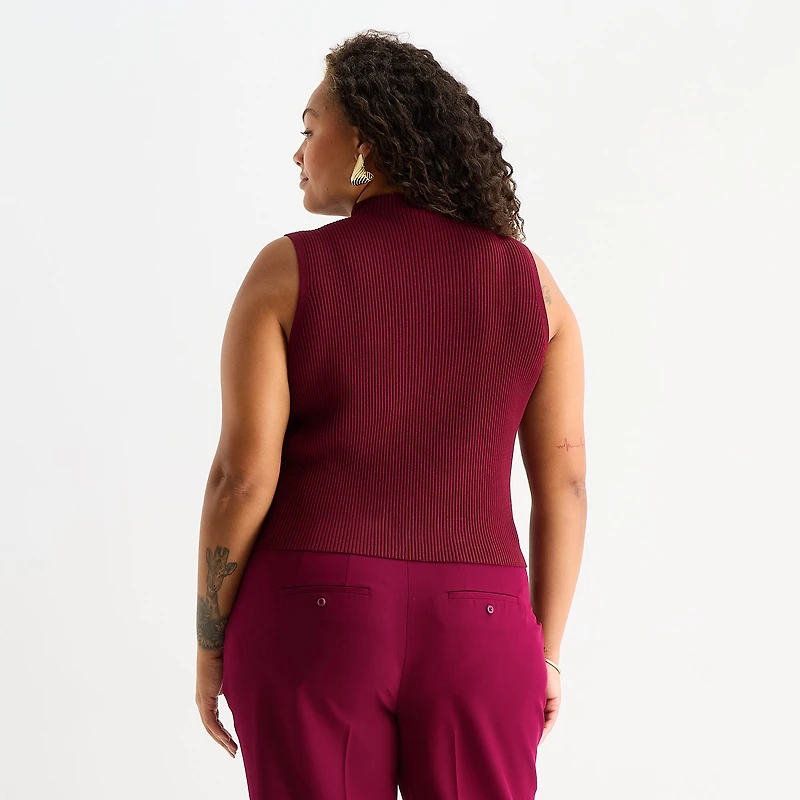 Worthington Plus Womens Mock Neck Sleeveless Pullover Sweater