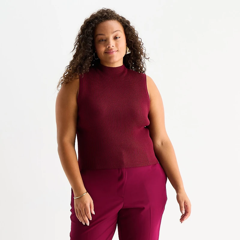 Worthington Plus Womens Mock Neck Sleeveless Pullover Sweater