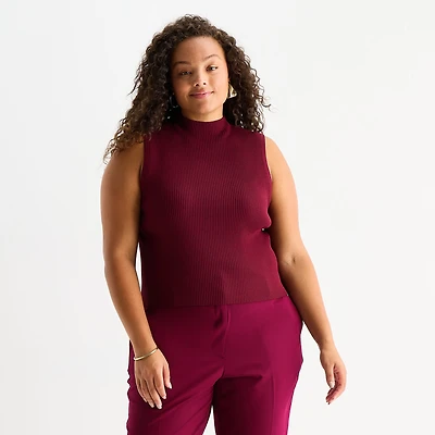 Worthington Plus Womens Mock Neck Sleeveless Pullover Sweater