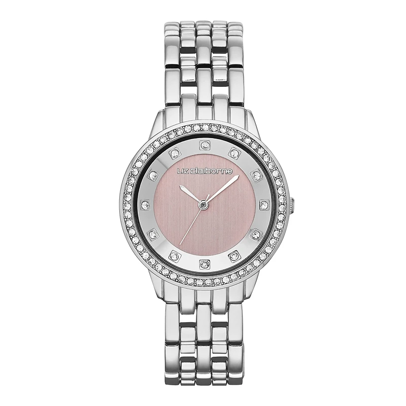 Liz Claiborne® Womens Pink Crystal-Accent Bracelet Watch