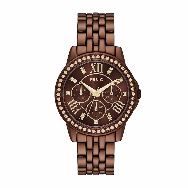 Relic By Fossil Womens Multi-Function Brown Bracelet Watch Zr15852