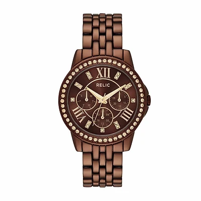 Relic By Fossil Womens Multi-Function Brown Bracelet Watch Zr15852