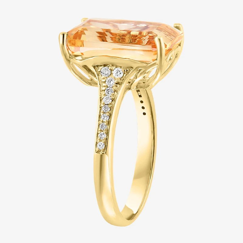 Effy Final Call Womens Genuine Yellow Citrine & 1/8 CT. T.W. Genuein Diamond 14K Gold Cocktail Ring