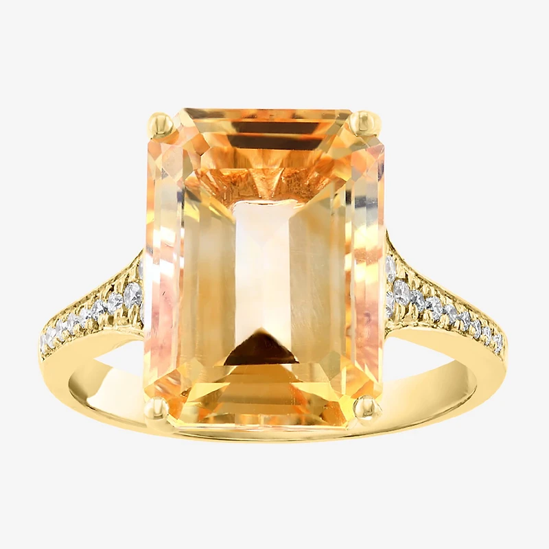 Effy Final Call Womens Genuine Yellow Citrine & 1/8 CT. T.W. Genuein Diamond 14K Gold Cocktail Ring