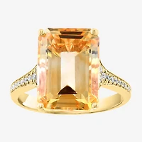Effy Final Call Womens Genuine Yellow Citrine & 1/8 CT. T.W. Genuein Diamond 14K Gold Cocktail Ring