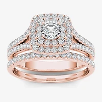 1 CT.T.W. Natural Diamond 10K Rose Gold Bridal Ring Set