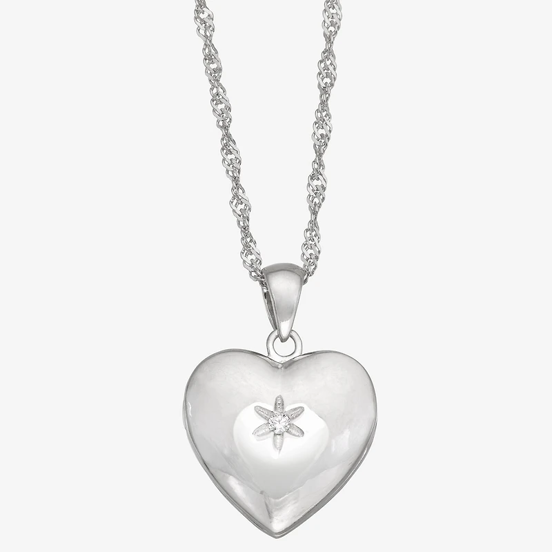 Womens White Cubic Zirconia Sterling Silver 15 Inch Locket Necklace