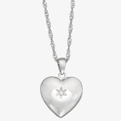 Womens White Cubic Zirconia Sterling Silver 15 Inch Locket Necklace