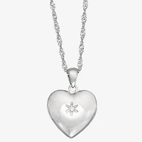 Womens White Cubic Zirconia Sterling Silver 15 Inch Locket Necklace