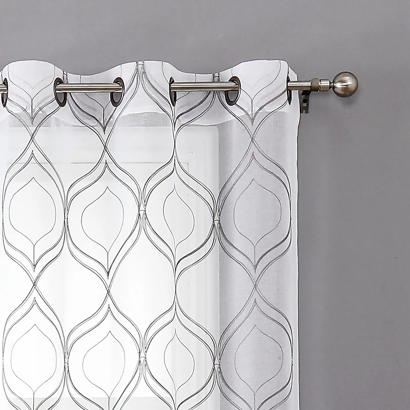 Regal Home Layla Matte Grommet Top Embroidered Sheer Set of 2 Curtain Panel