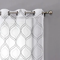 Regal Home Layla Matte Grommet Top Embroidered Sheer Set of 2 Curtain Panel