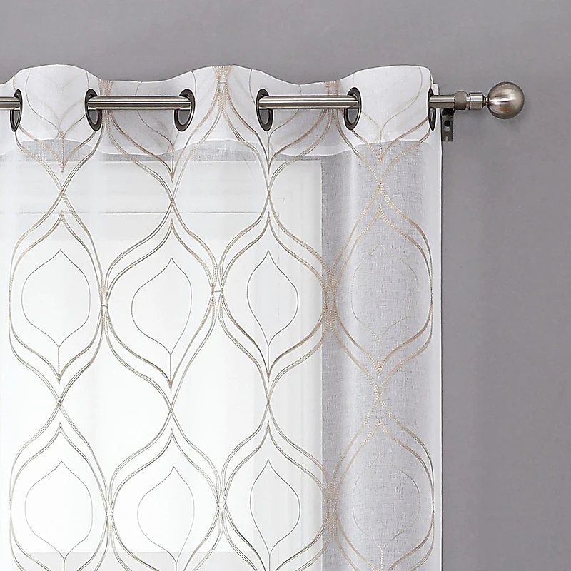 Regal Home Layla Matte Grommet Top Embroidered Sheer Set of 2 Curtain Panel