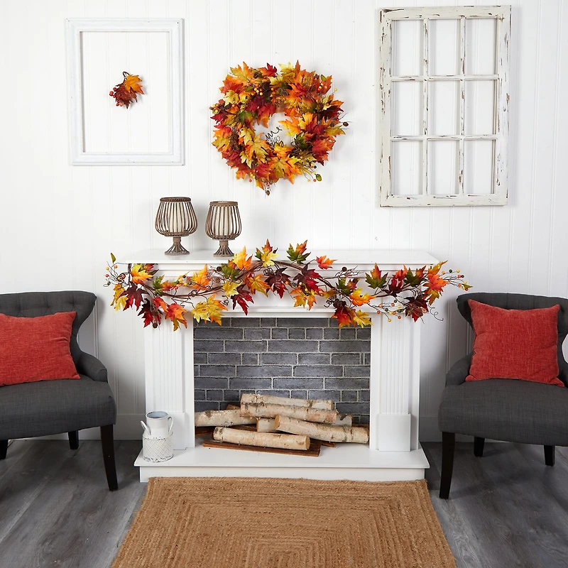 Nearly Natural 6' Autumn Maple Leaf And Berry Thanksgiving Indoor Garland