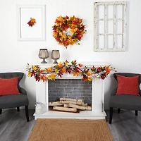 Nearly Natural 6' Autumn Maple Leaf And Berry Thanksgiving Indoor Garland