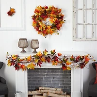 Nearly Natural 6' Autumn Maple Leaf And Berry Thanksgiving Indoor Garland