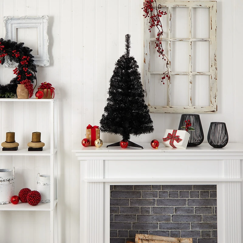 Nearly Natural 3 Foot Black Faux With Lights Halloween Tree