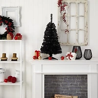 Nearly Natural 3 Foot Black Faux With Lights Halloween Tree