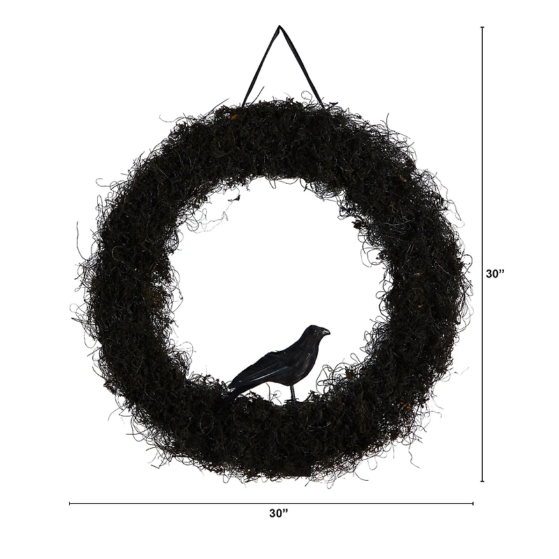 Nearly Natural 30" Halloween Black Raven Twig Wreath