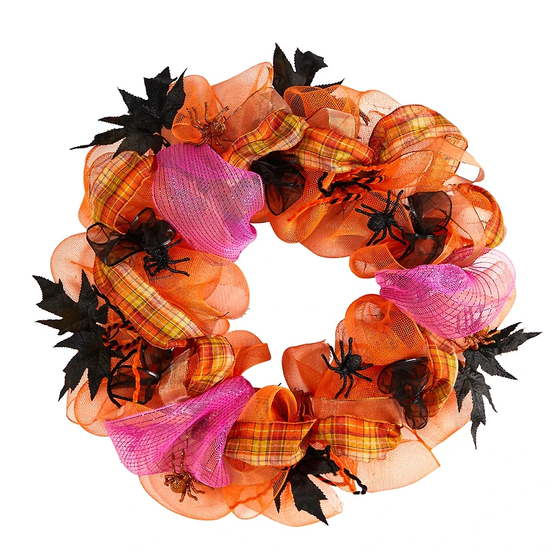 Nearly Natural "26"" Halloween Spider Mesh" Wreath