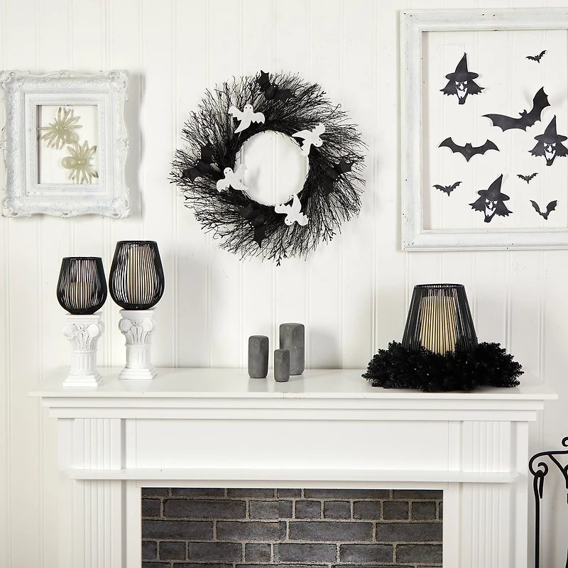 Nearly Natural "22"" Halloween Ghost Bats Twig" Wreath