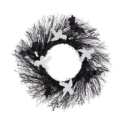 Nearly Natural "22"" Halloween Ghost Bats Twig" Wreath