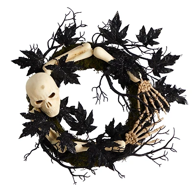 Nearly Natural 24" Halloween Skull And Bones Wreath