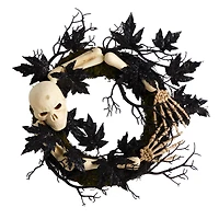 Nearly Natural 24" Halloween Skull And Bones Wreath