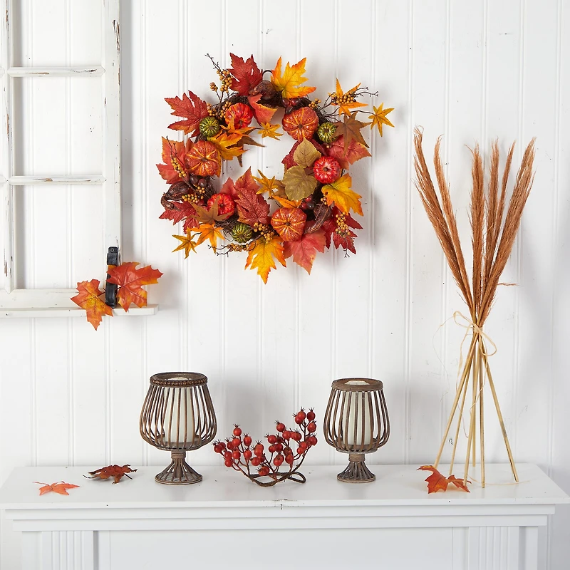 Nearly Natural 24" Pumpkin  Berries Faux Wreath