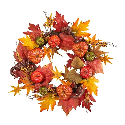 Nearly Natural 24" Pumpkin Berries Faux Wreath