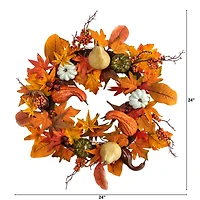 Nearly Natural "24"" Autumn Pumpkin Faux" Wreath