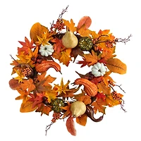 Nearly Natural "24"" Autumn Pumpkin Faux" Wreath