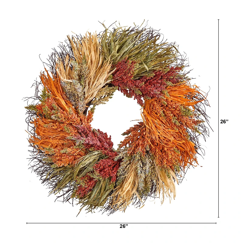 Nearly Natural 26" Fall Sorghum Harvest Autumn Wreath