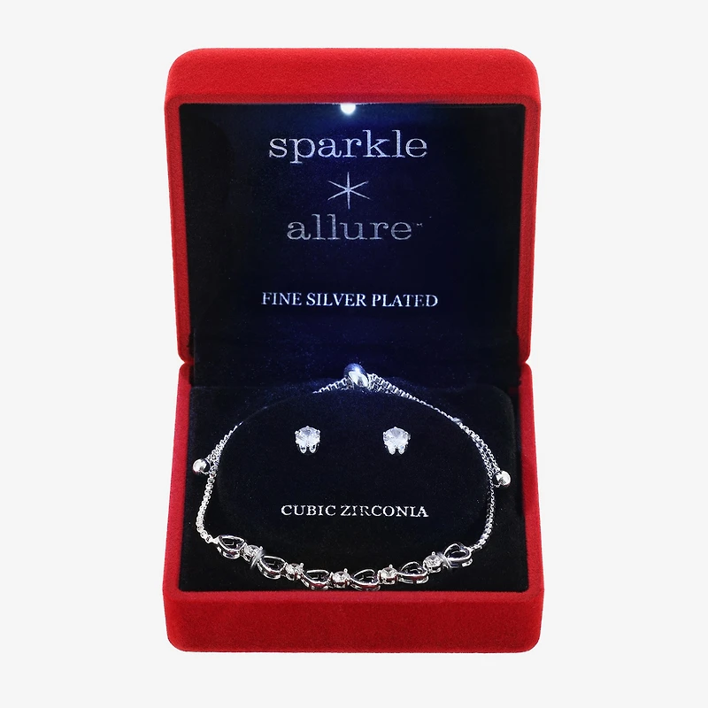 Sparkle Allure Light Up Box Womens Cubic Zirconia Pure Silver Over Brass Heart 2-pc. Jewelry Set