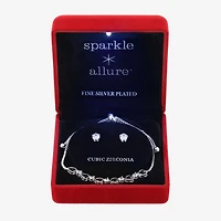 Sparkle Allure Light Up Box Womens Cubic Zirconia Pure Silver Over Brass Heart 2-pc. Jewelry Set