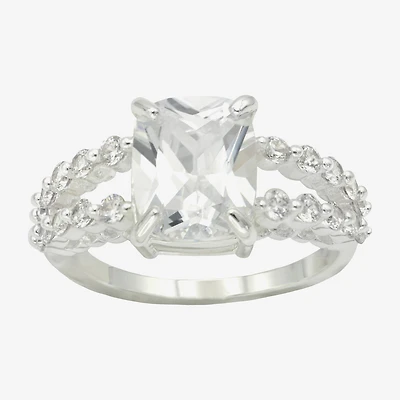 Sparkle Allure Split Shank Womens Cubic Zirconia Pure Silver Over Brass Engagement Ring
