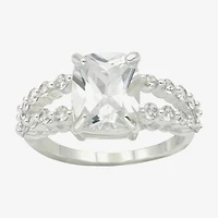 Sparkle Allure Split Shank Womens Cubic Zirconia Pure Silver Over Brass Engagement Ring