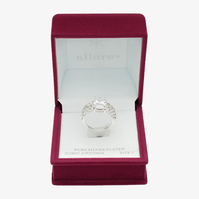 Sparkle Allure Split Shank Womens Cubic Zirconia Pure Silver Over Brass Engagement Ring