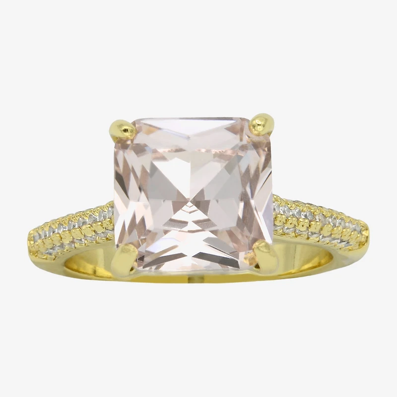 Sparkle Allure Womens Pink Crystal 14K Gold Over Brass Square Cocktail Ring