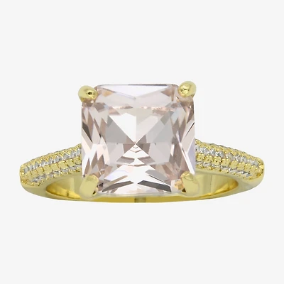 Sparkle Allure Womens Pink Crystal 14K Gold Over Brass Square Cocktail Ring