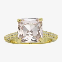 Sparkle Allure Womens Pink Crystal 14K Gold Over Brass Square Cocktail Ring