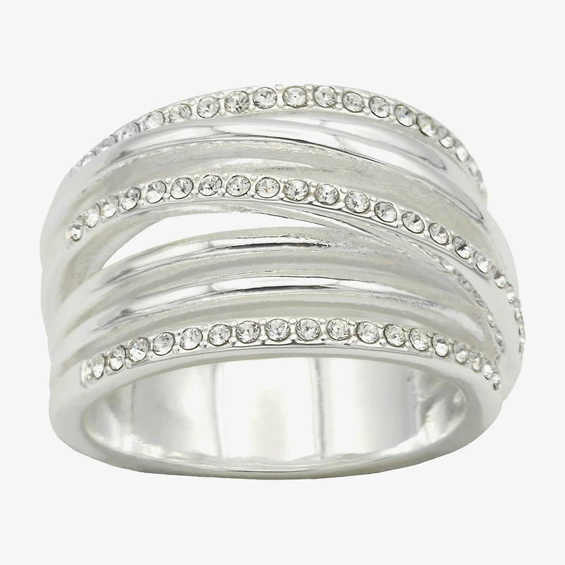 Sparkle Allure Wrap Faux Stacked Womens 7.5MM Crystal Pure Silver Over Brass Bypass Band