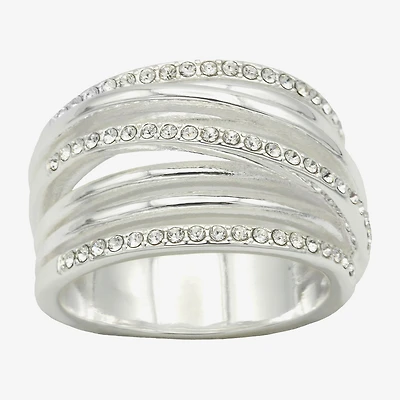 Sparkle Allure Wrap Faux Stacked Womens 7.5MM Crystal Pure Silver Over Brass Bypass  Band